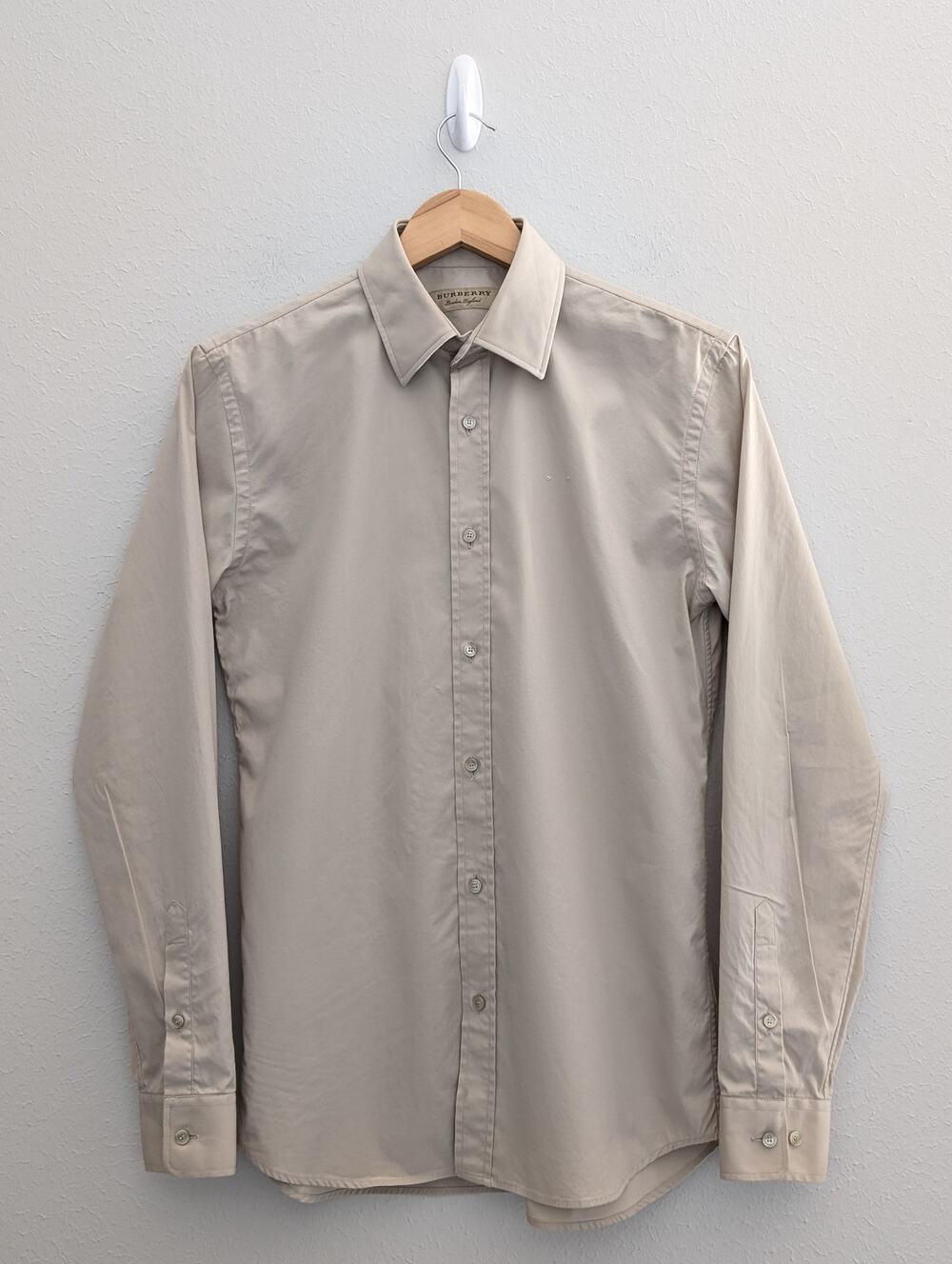 Men's Burberry London Beige Khaki Cotton Button Down Long Sleeve UK/US 15 EU 38